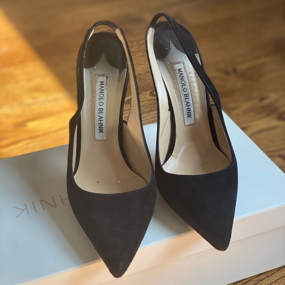 Manolo Allura Black Suede Slingbacks